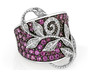 front view of rhodolite garnet and zircon cluster ring in rhodium over sterling silver