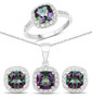 mystic quartz and white topaz three piece jewelry set in rhodium over sterling silver