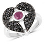 ruby and black spinel cluster heart ring in rhodium over sterling silver