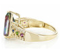 side view of mystic topaz multi gemstone heart ring in 10k yellow gold