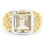 front view of lemon quartz emerald cut solitaire two-tone yellow gold and sterling silver openwork ring