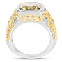 side view of lemon quartz emerald cut solitaire two-tone yellow gold and sterling silver openwork ring