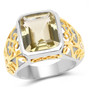lemon quartz emerald cut solitaire two-tone yellow gold and sterling silver openwork ring