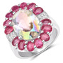 mercury mist quartz ruby and white topaz halo ring in rhodium over sterling silver