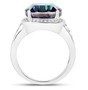 side view of mystic quartz and white topaz halo ring in rhodium over sterling silver