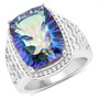 mystic quartz and white topaz halo ring in rhodium over sterling silver