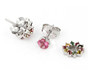 full view of pink tourmaline and multi color tourmaline stud earring and jacket set in rhodium over sterling silver
