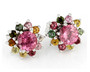 front view of pink tourmaline and multi color tourmaline stud earring and jacket set in rhodium over sterling silver
