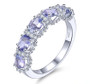 tanzanite and white zircon band ring in rhodium over sterling silver