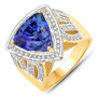 tanzanite and diamond trillion halo ring in solid 14k yellow gold