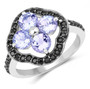 tanzanite and black spinel cluster halo ring in rhodium over sterling silver