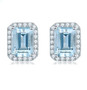 aquamarine and white zircon halo earrings in rhodium over sterling silver