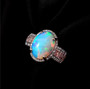 ethiopian opal pink and white diamond 10k rose gold halo ring dark studio