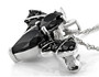 side view of bat black spinel pendant and brooch in rhodium over sterling silver
