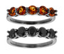 madeira citrine and black spinel two ring set in black rhodium over sterling silver