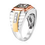 side view of prasiolite and moissanite emerald cut mens solitaire ring in tri tone 14k gold over sterling silver