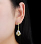 citrine and white zircon fancy dangle earrings in rhodium over sterling silver on ear model