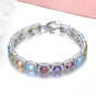 front view of multi gemstone halo adjustable bracelet in rhodium over sterling silver