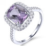 amethyst and white zircon halo ring in rhodium over sterling silver