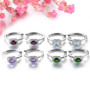 full view of rhodolite garnet and white zircon hoop earrings in rhodium over sterling silver