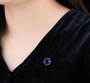 lapis lazuli pin brooch in 18k yellow gold over sterling silver shown being worn