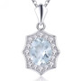 oval aquamarine and white zircon halo pendant necklace in rhodium over sterling silver