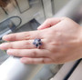 iolite tanzanite and diamond cluster ring in rhodium over sterling silver