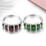 close up of black garnet five stone band ring in rhodium over sterling silver