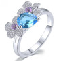 blue topaz amethyst and zircon flower ring in rhodium over sterling silver