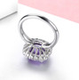 back view of amethyst and white zircon halo ring in rhodium over sterling silver