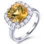full view of amethyst and white zircon halo ring in rhodium over sterling silver