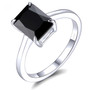 emerald cut black spinel solitaire ring in rhodium over sterling silver