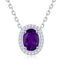 amethyst and white zircon halo necklace in rhodium over sterling silver