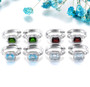 full view of sky blue topaz and white zircon hoop earrings in rhodium over sterling silver