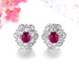 ruby and white zircon stud earrings in rhodium over sterling silver shown in a lifestyle photo