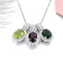 full view of garnet and white zircon halo pendant necklace in rhodium over sterling silver