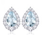 aquamarine and white zircon halo stud earrings in rhodium over sterling silver