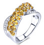 full view of garnet and white zircon crossover band ring in rhodium over sterling silver