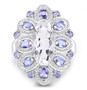 front view of crystal quartz and tanzanite halo statement ring in rhodium over sterling silver