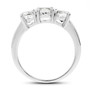 side view of crystal quartz round trilogy ring in rhodium over sterling silver