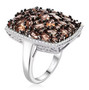 side view of andalusite and white zircon cluster halo ring in rhodium over sterling silver
