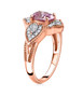side view of pink and white moissanite ring in 18k rose gold over sterling silver