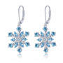 swiss blue topaz and white zircon snowflake dangle earrings in rhodium over sterling silver