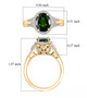 oval chrome diopside and white zircon halo ring in 18k yellow gold over sterling silver shown for size comparison
