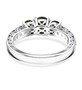 back view of chrome diopside and white zircon trilogy ring in rhodium over sterling silver