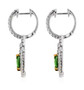 side view of tsavorite garnet and diamond halo earrings in 950 platinum