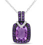 amethyst and diamond pendant necklace in black and white rhodium over sterling silver
