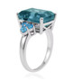 side view of blue fluorite and neon apatite ring in rhodium over sterling silver