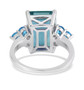 back view of blue fluorite and neon apatite ring in rhodium over sterling silver