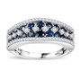 ceylon blue sapphire and moissanite band ring in rhodium over sterling silver